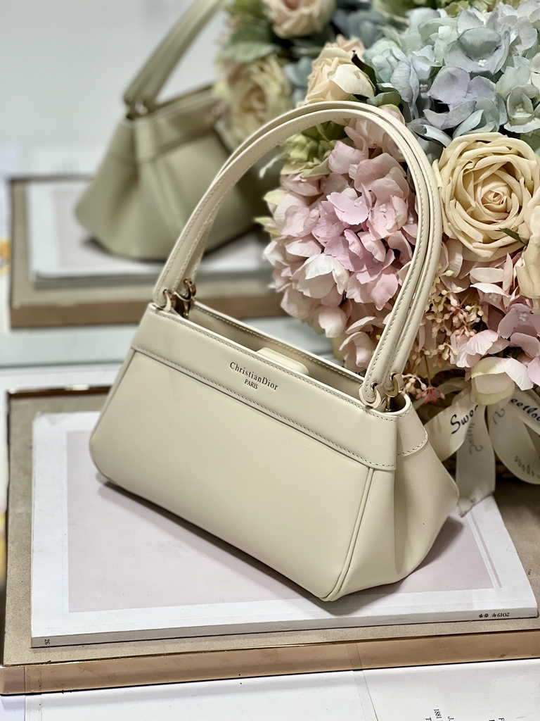 Small Dior Key Bag M1844 Dusty Ivory Box Calfskin