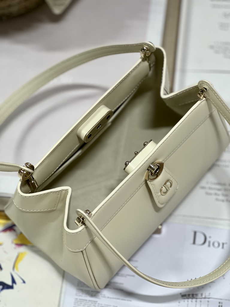 Small Dior Key Bag M1844 Dusty Ivory Box Calfskin