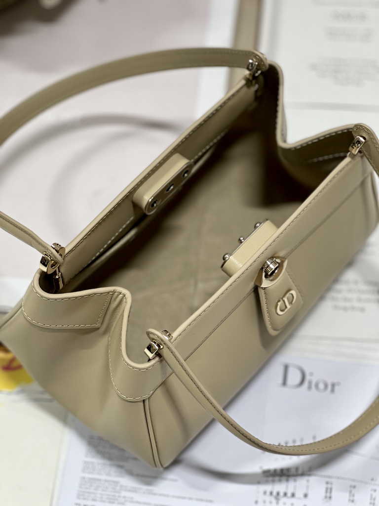 Small Dior Key Bag M1844 Dark Beige Box Calfskin