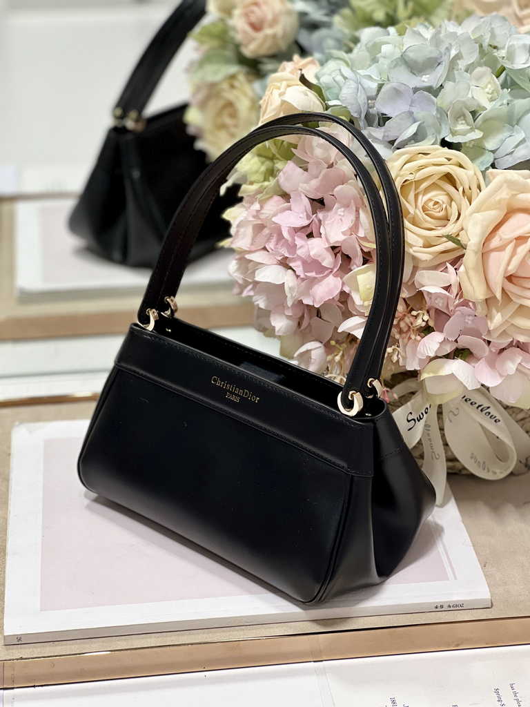 Small Dior Key Bag M1844 Black Box Calfskin