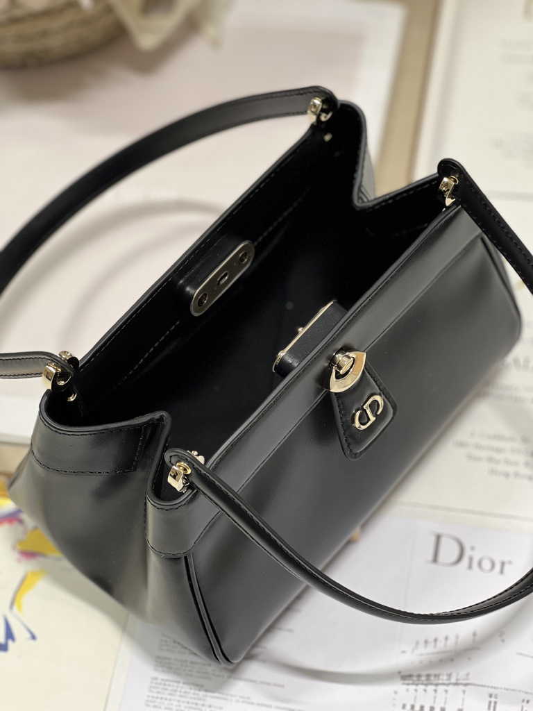 Small Dior Key Bag M1844 Black Box Calfskin