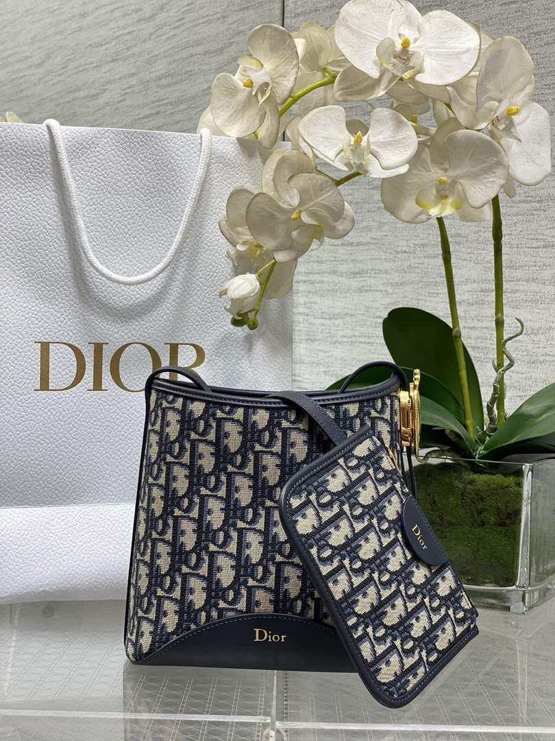 Small Dior Médaillon Bucket Bag - Blue Oblique Jacquard M1531 - Default Title - View 1
