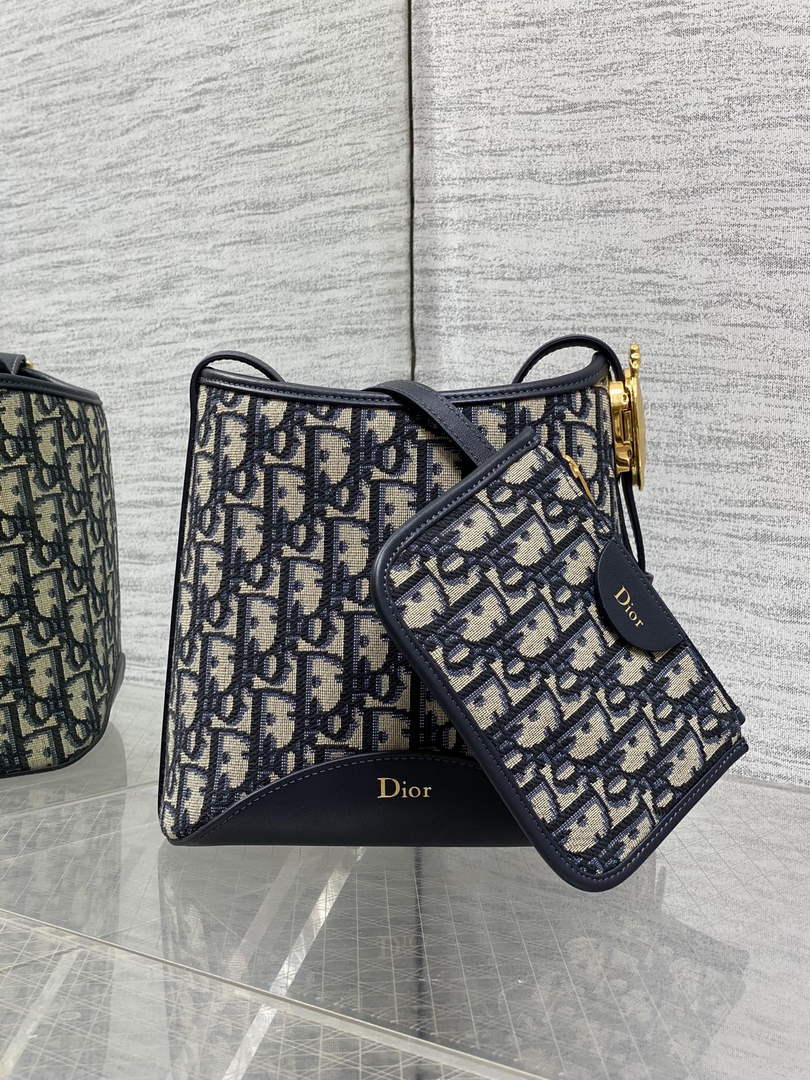 Small Dior Médaillon Bucket Bag - Blue Oblique Jacquard M1531 - Default Title - View 2