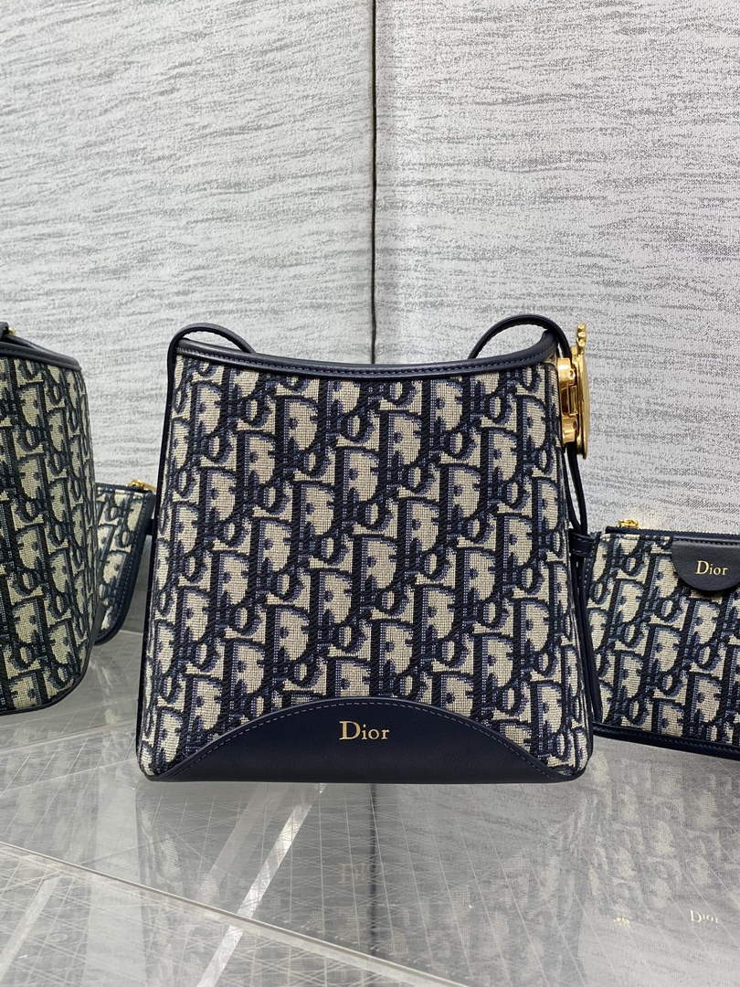 Small Dior Médaillon Bucket Bag - Blue Oblique Jacquard M1531 - Default Title - View 3