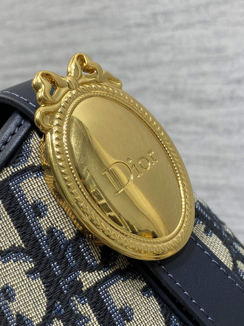 Small Dior Médaillon Bucket Bag - Blue Oblique Jacquard M1531 - Default Title - View 5