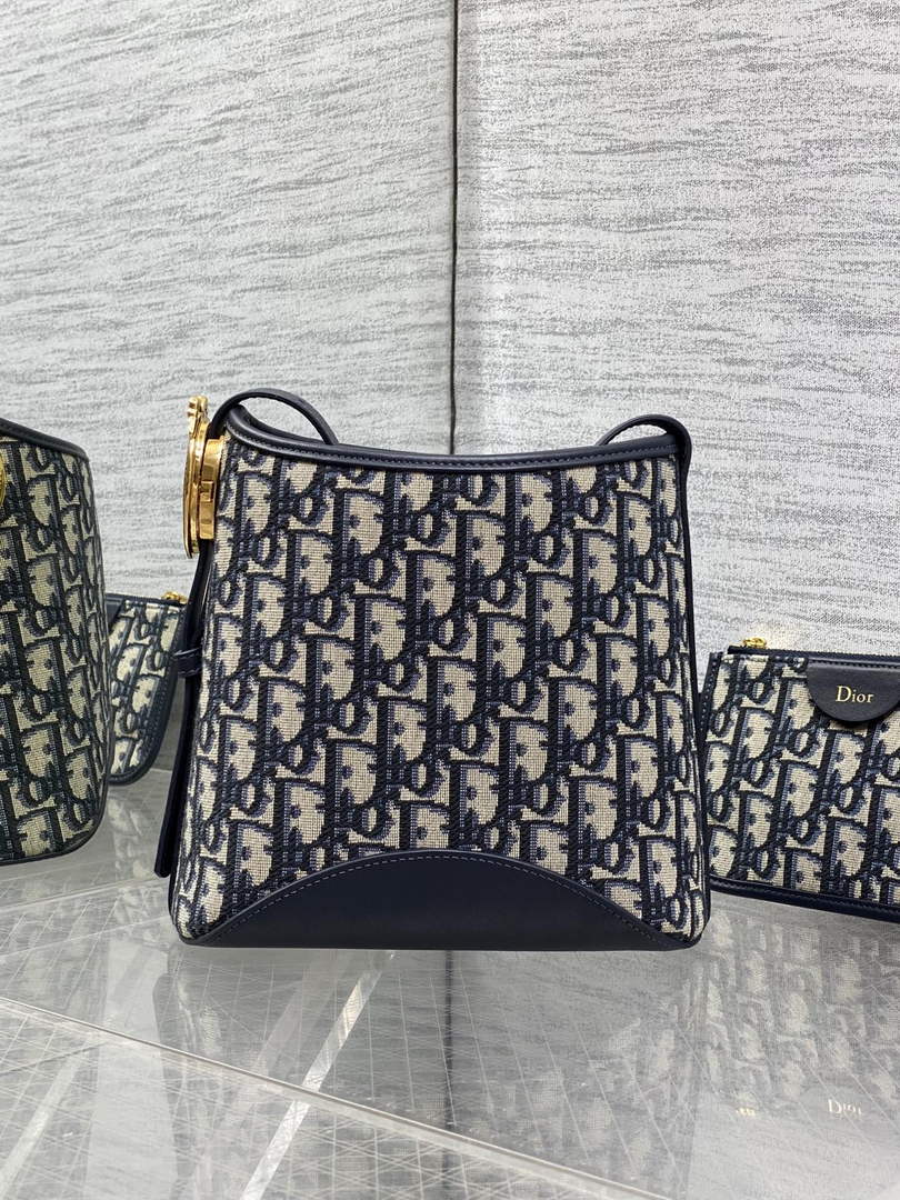 Small Dior Médaillon Bucket Bag - Blue Oblique Jacquard M1531 - Default Title - View 6