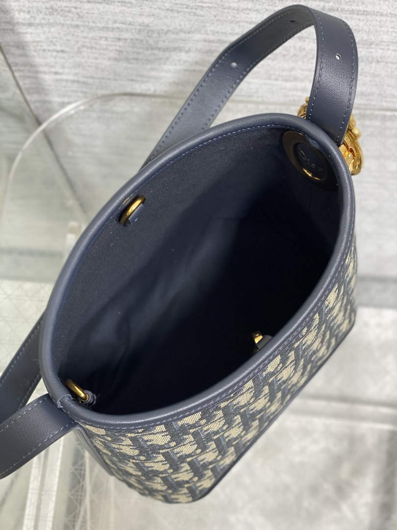 Small Dior Médaillon Bucket Bag - Blue Oblique Jacquard M1531 - Default Title - View 9