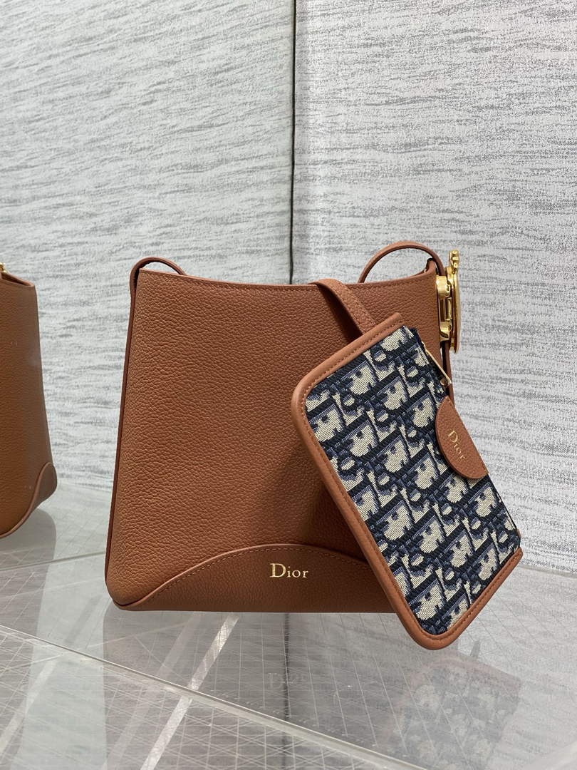 Small Dior Médaillon Bucket Bag - Brown Grained Calfskin M1531 - Default Title - View 2