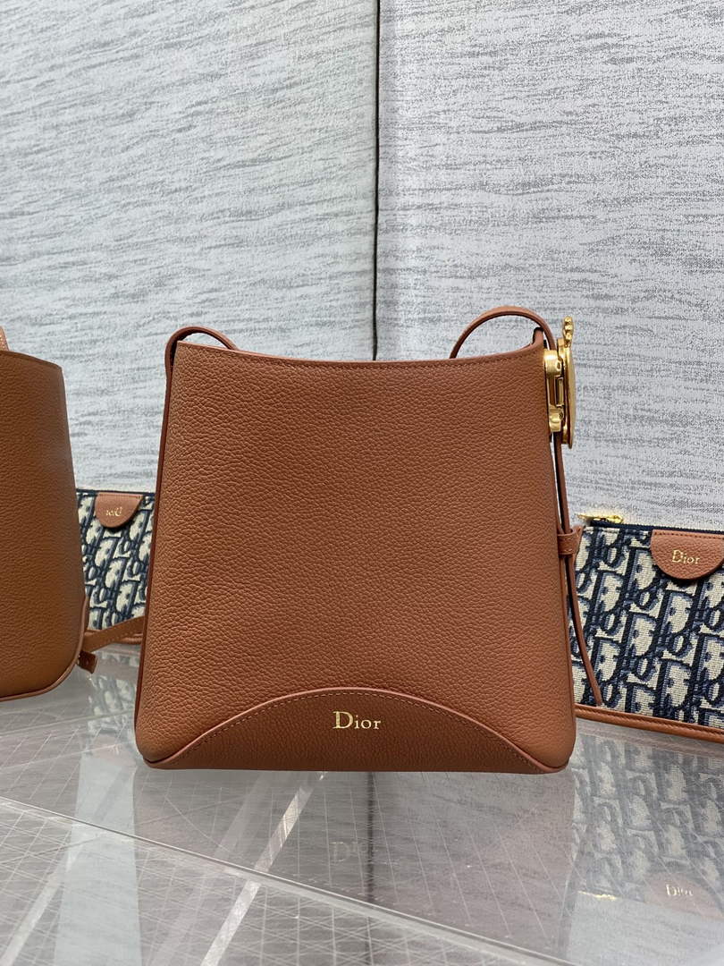 Small Dior Médaillon Bucket Bag - Brown Grained Calfskin M1531 - Default Title - View 3