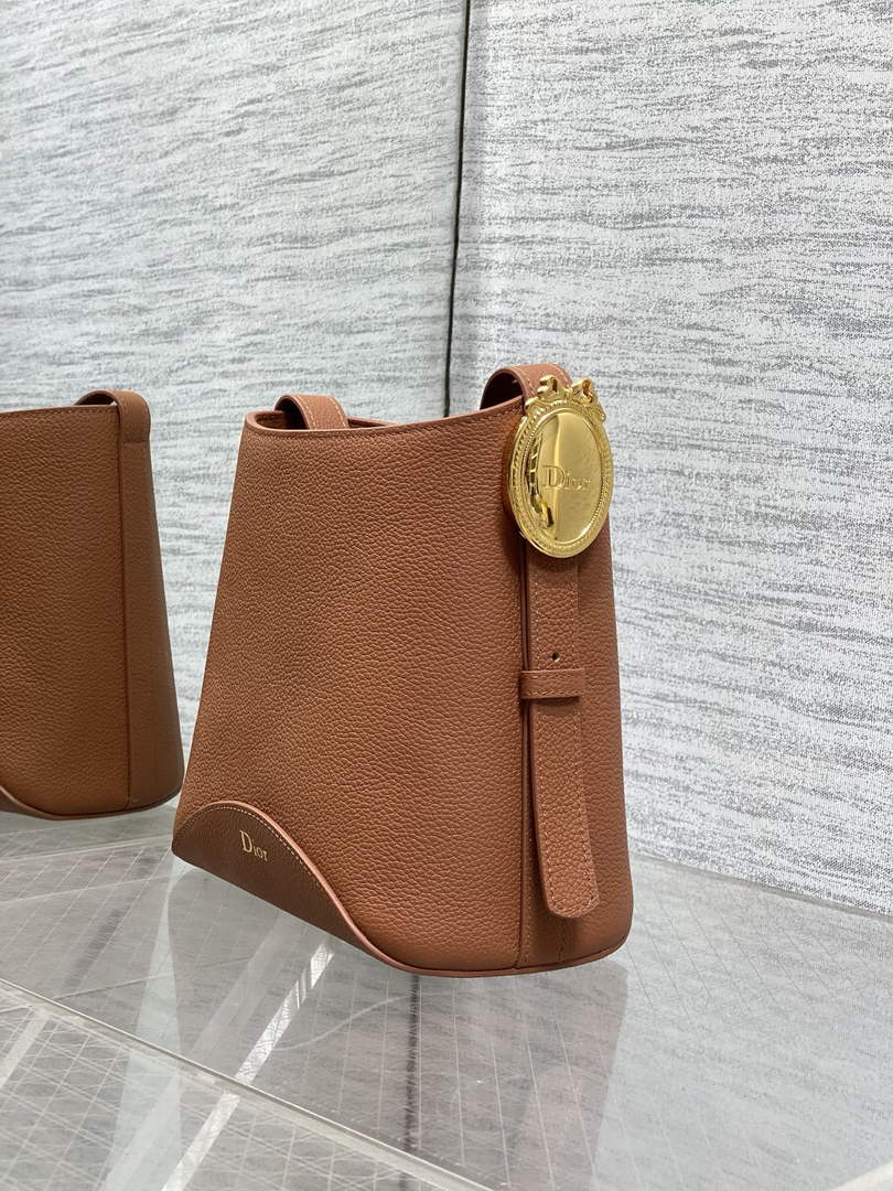 Small Dior Médaillon Bucket Bag - Brown Grained Calfskin M1531 - Default Title - View 7