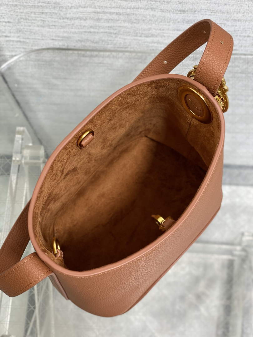 Small Dior Médaillon Bucket Bag - Brown Grained Calfskin M1531 - Default Title - View 9