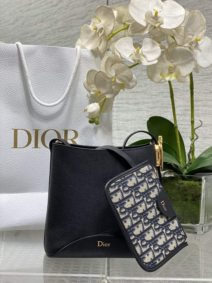 Small Dior Médaillon Bucket Bag - Black Grained Calfskin M1531 - Default Title - View 1