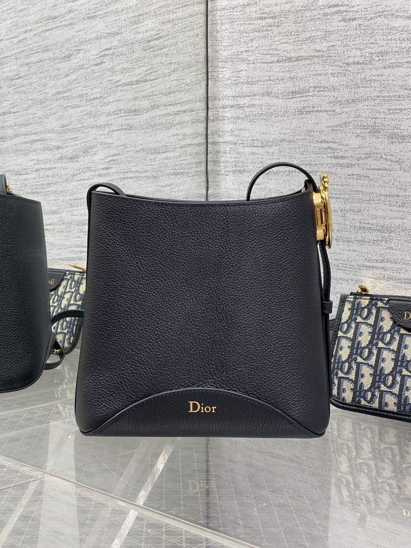 Small Dior Médaillon Bucket Bag - Black Grained Calfskin M1531 - Default Title - View 3