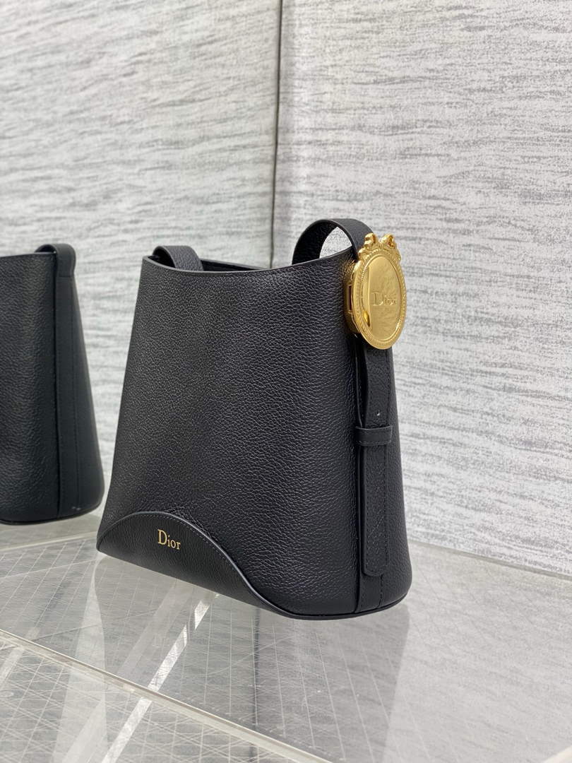 Small Dior Médaillon Bucket Bag - Black Grained Calfskin M1531 - Default Title - View 7