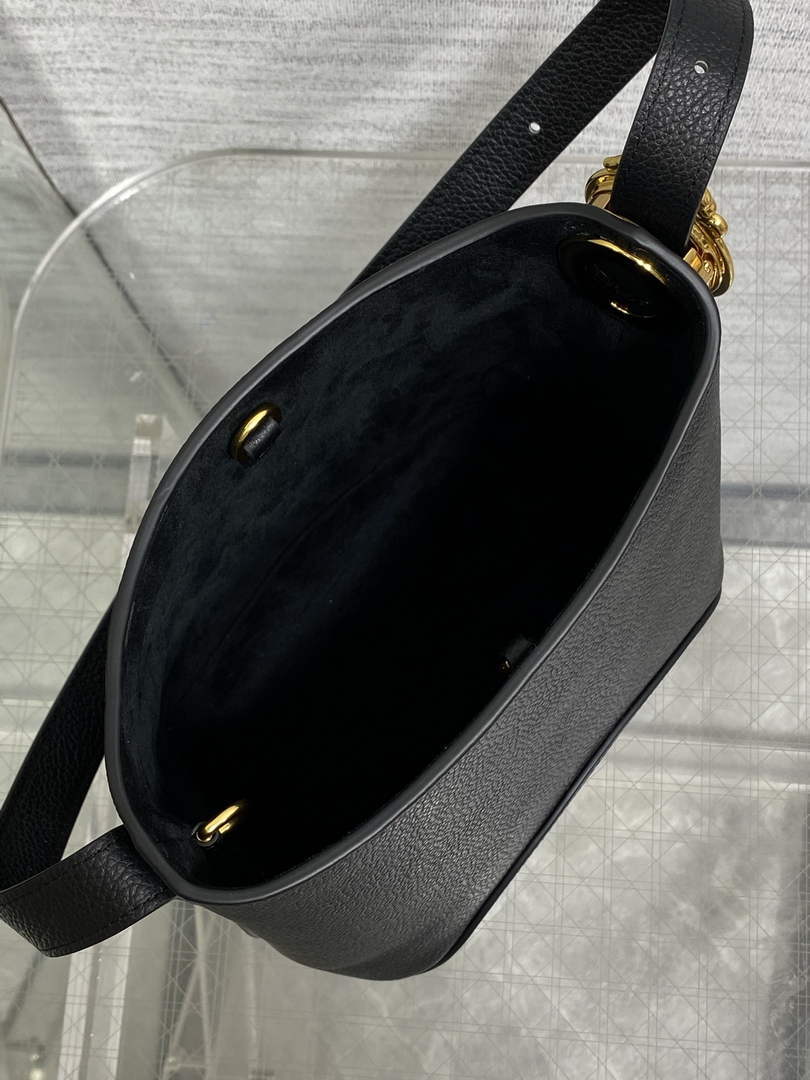 Small Dior Médaillon Bucket Bag - Black Grained Calfskin M1531 - Default Title - View 9