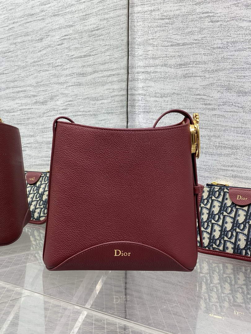Small Dior Médaillon Bucket Bag - Red Grained Calfskin M1531 - Default Title - View 3