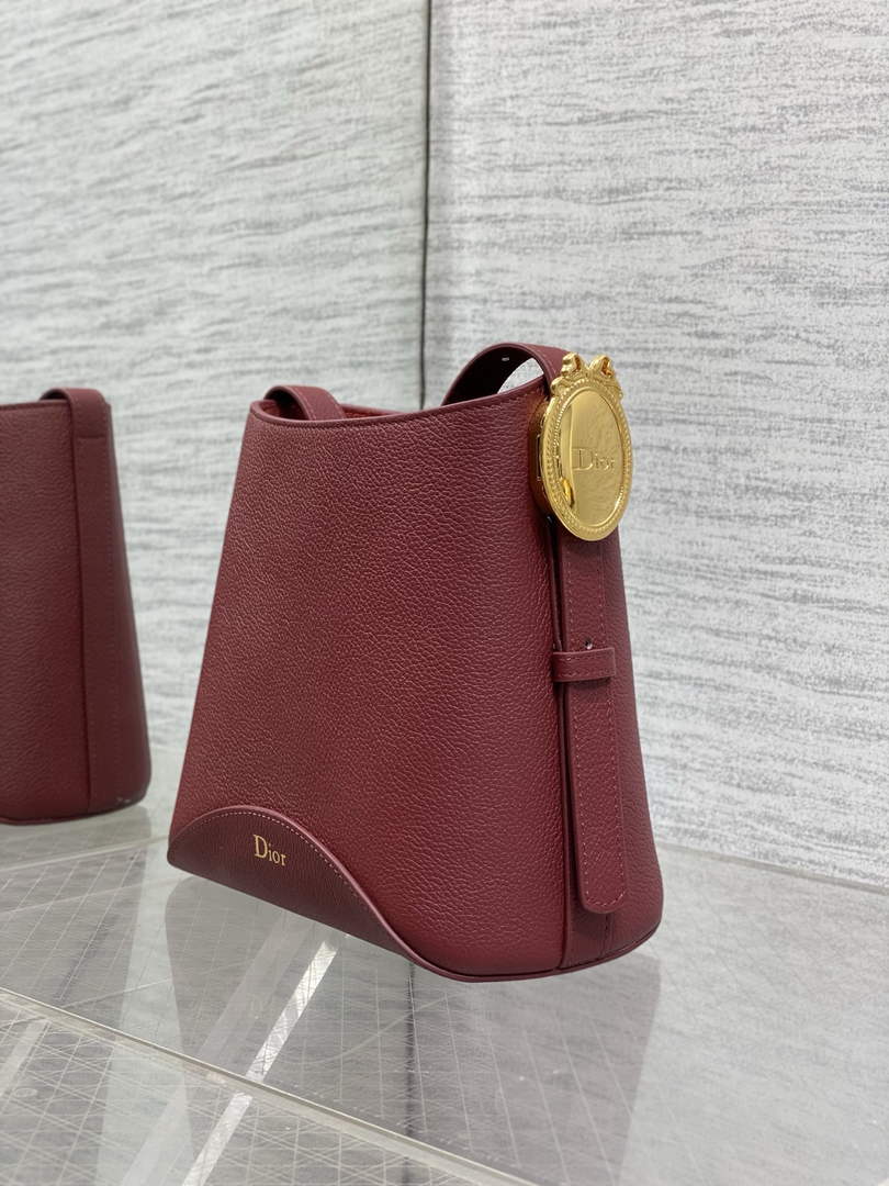 Small Dior Médaillon Bucket Bag - Red Grained Calfskin M1531 - Default Title - View 7