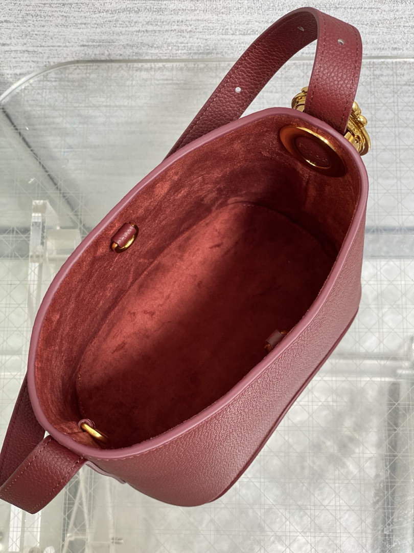 Small Dior Médaillon Bucket Bag - Red Grained Calfskin M1531 - Default Title - View 9