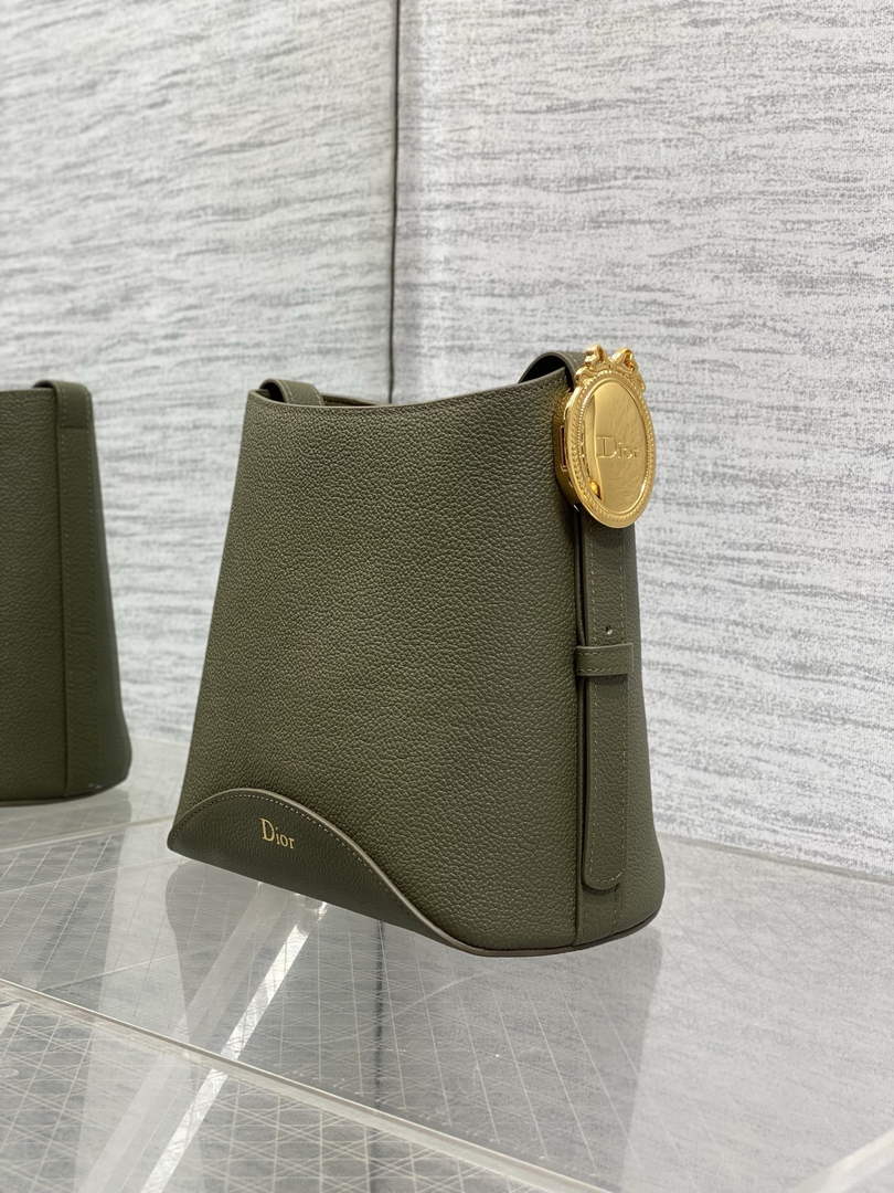 Small Dior Médaillon Bucket Bag - Green Grained Calfskin M1531 - Default Title - View 10