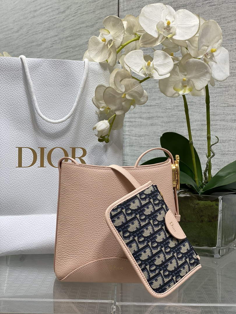 Small Dior Médaillon Bucket Bag - Light Pink Grained Calfskin M1531 - Default Title - View 1