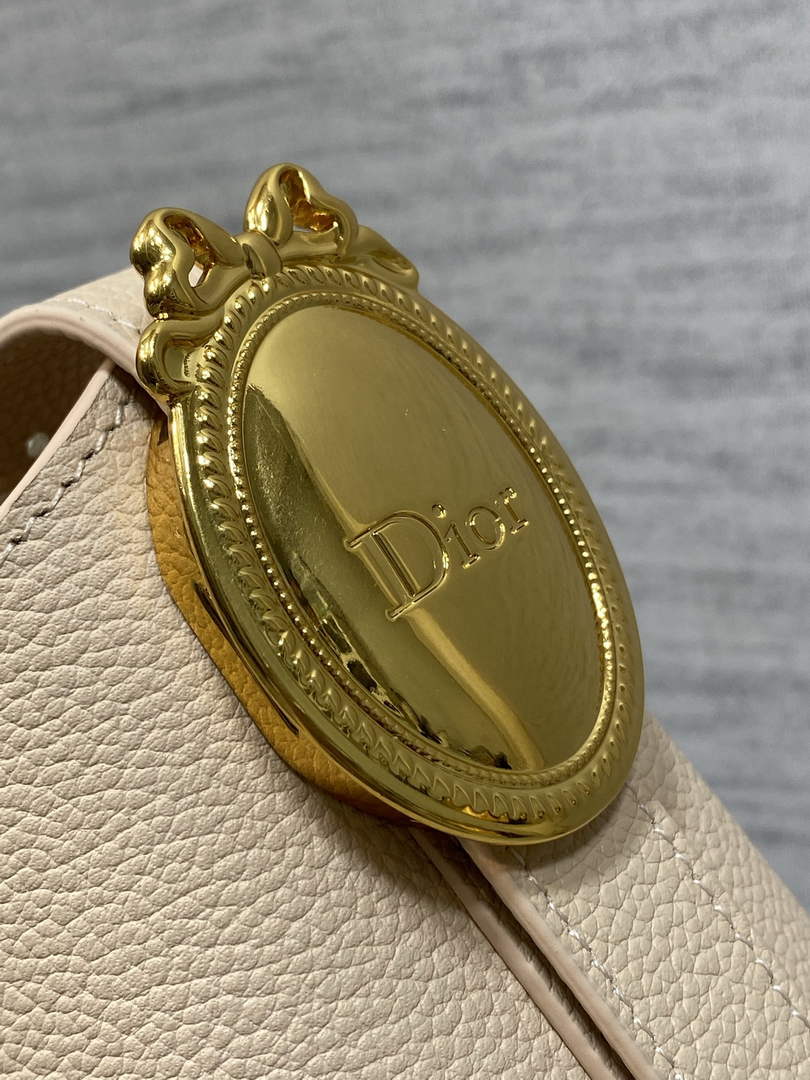 Small Dior Médaillon Bucket Bag - Apricot Grained Calfskin M1531 - Default Title - View 5