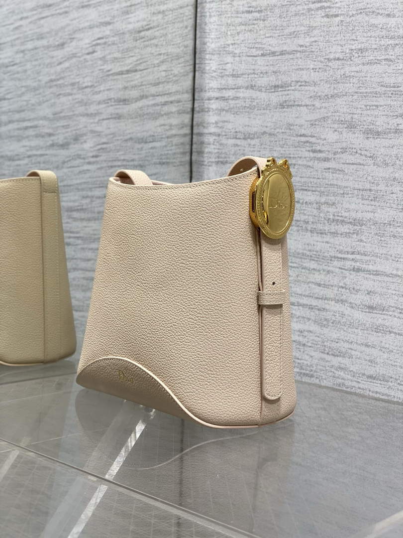 Small Dior Médaillon Bucket Bag - Apricot Grained Calfskin M1531 - Default Title - View 7
