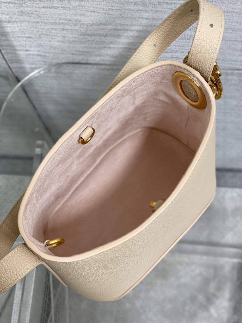 Small Dior Médaillon Bucket Bag - Apricot Grained Calfskin M1531 - Default Title - View 9