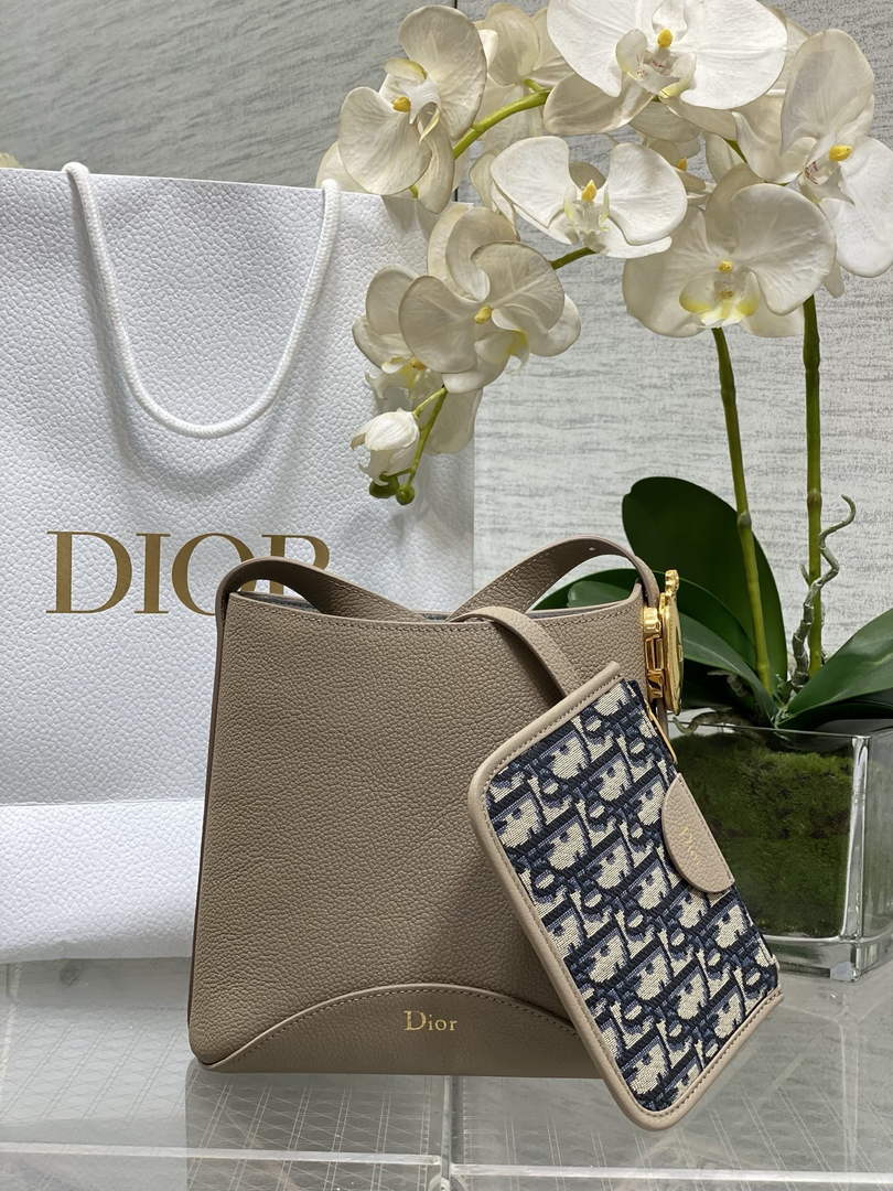 Small Dior Médaillon Bucket Bag - Gray Grained Calfskin M1531 - Default Title - View 1