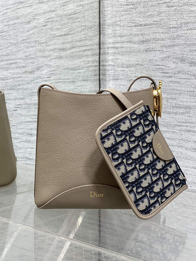 Small Dior Médaillon Bucket Bag - Gray Grained Calfskin M1531 - Default Title - View 2
