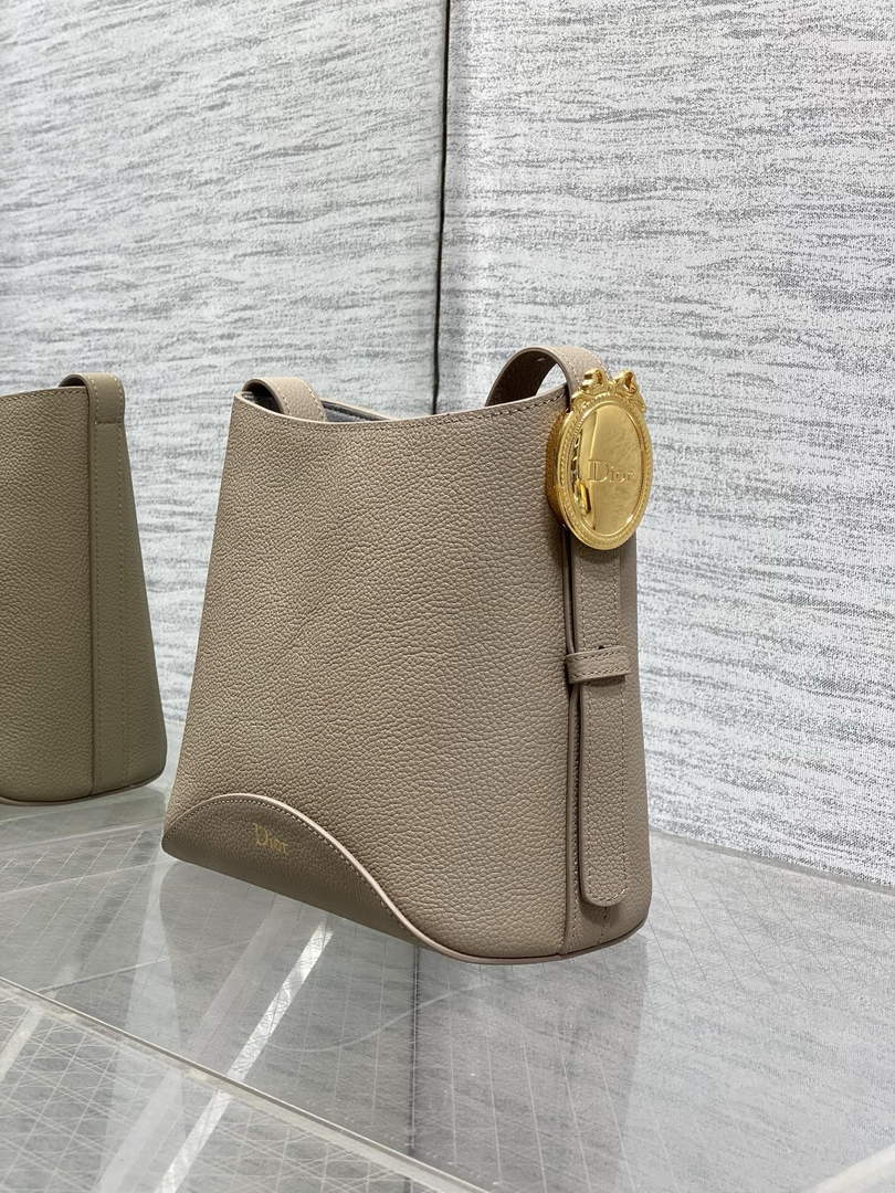 Small Dior Médaillon Bucket Bag - Gray Grained Calfskin M1531 - Default Title - View 7