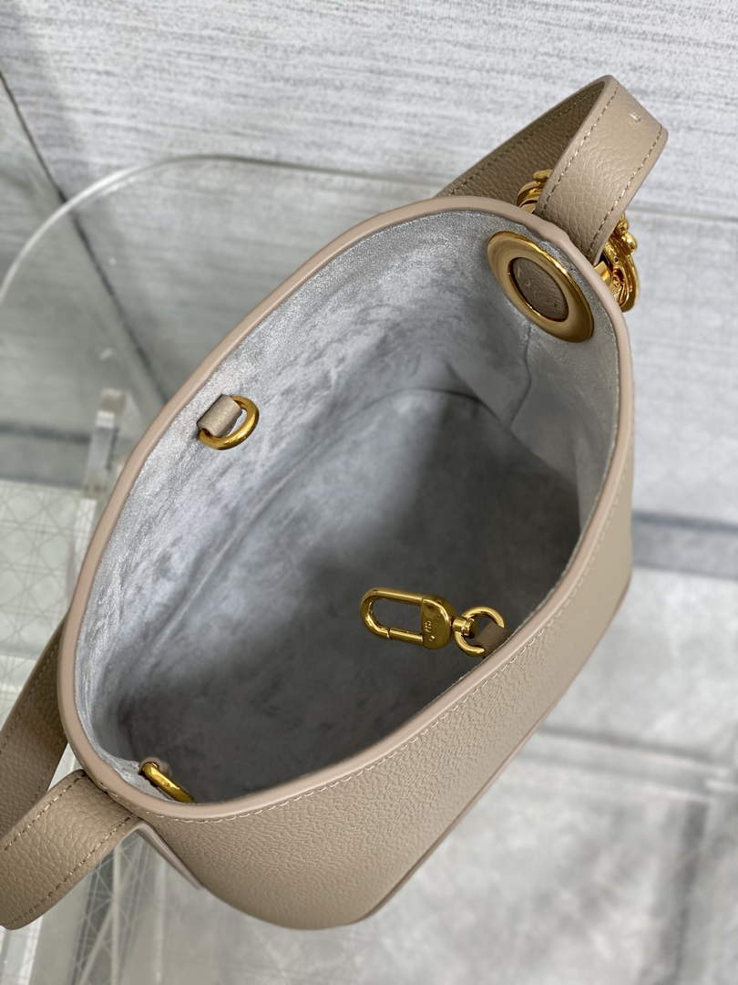 Small Dior Médaillon Bucket Bag - Gray Grained Calfskin M1531 - Default Title - View 9