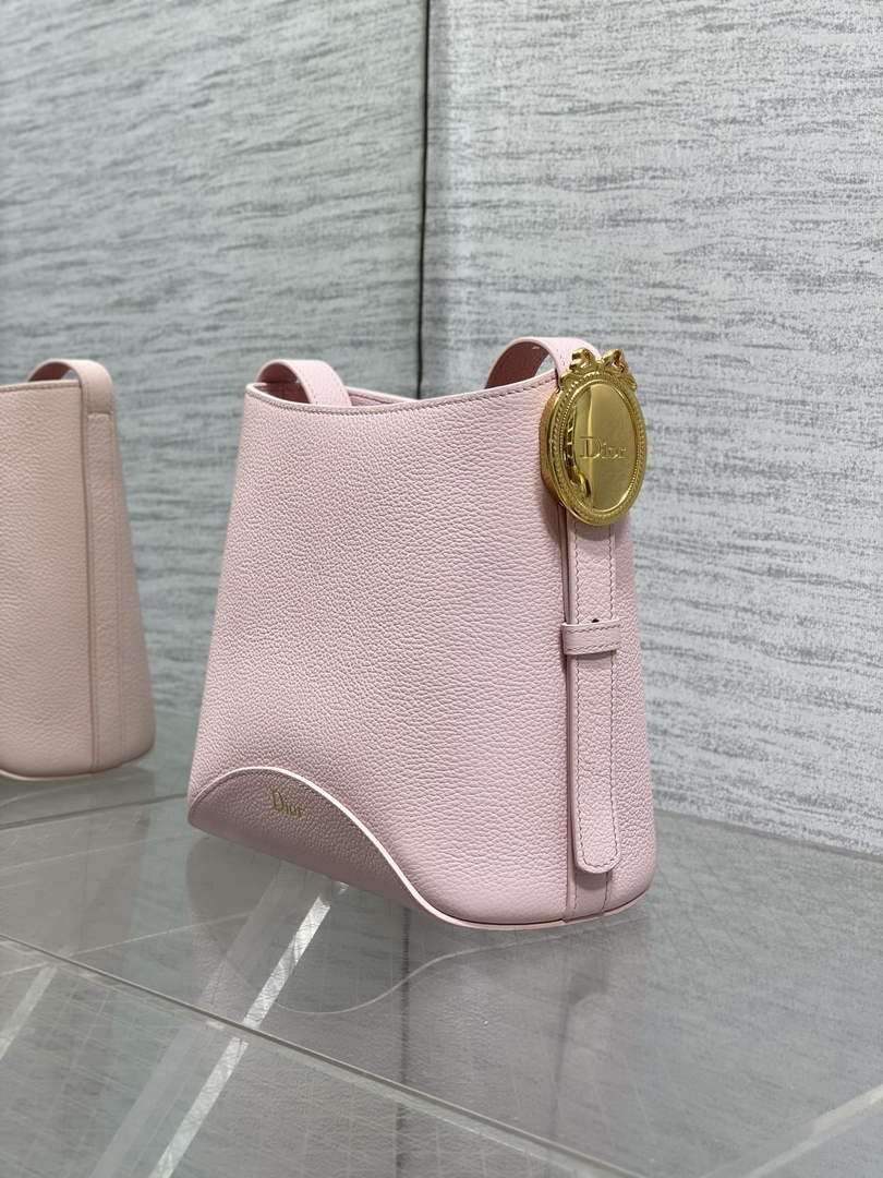 Small Dior Médaillon Bucket Bag - Pink Grained Calfskin M1531 - Default Title - View 7