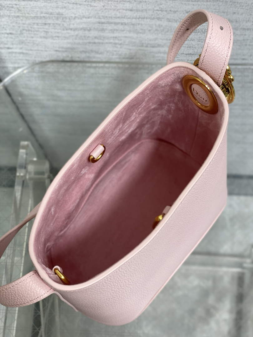 Small Dior Médaillon Bucket Bag - Pink Grained Calfskin M1531 - Default Title - View 9