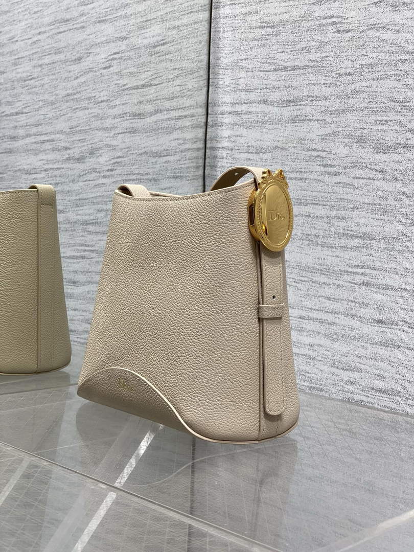 Small Dior Médaillon Bucket Bag - Beige Grained Calfskin M1531 - Default Title - View 7