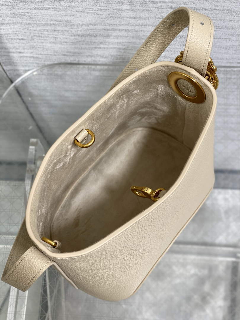 Small Dior Médaillon Bucket Bag - Beige Grained Calfskin M1531 - Default Title - View 9