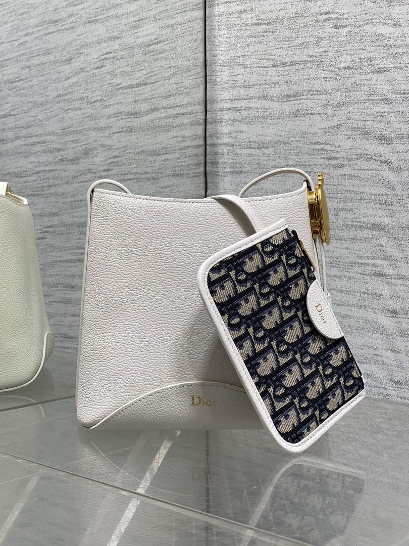 Small Dior Médaillon Bucket Bag - White Grained Calfskin M1531 - Default Title - View 2