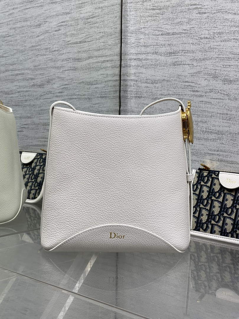 Small Dior Médaillon Bucket Bag - White Grained Calfskin M1531 - Default Title - View 3