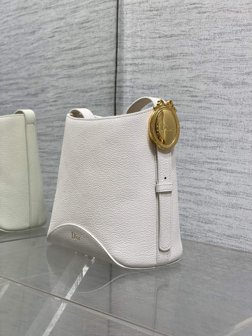 Small Dior Médaillon Bucket Bag - White Grained Calfskin M1531 - Default Title - View 7