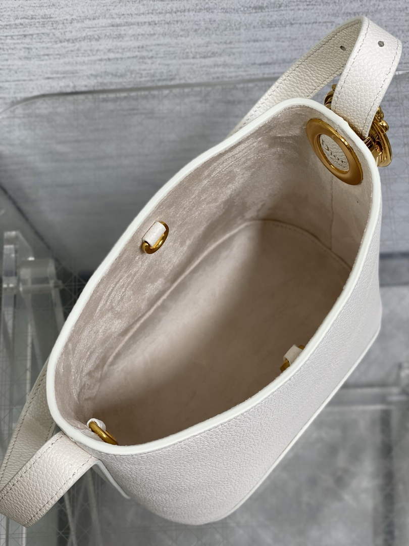 Small Dior Médaillon Bucket Bag - White Grained Calfskin M1531 - Default Title - View 9