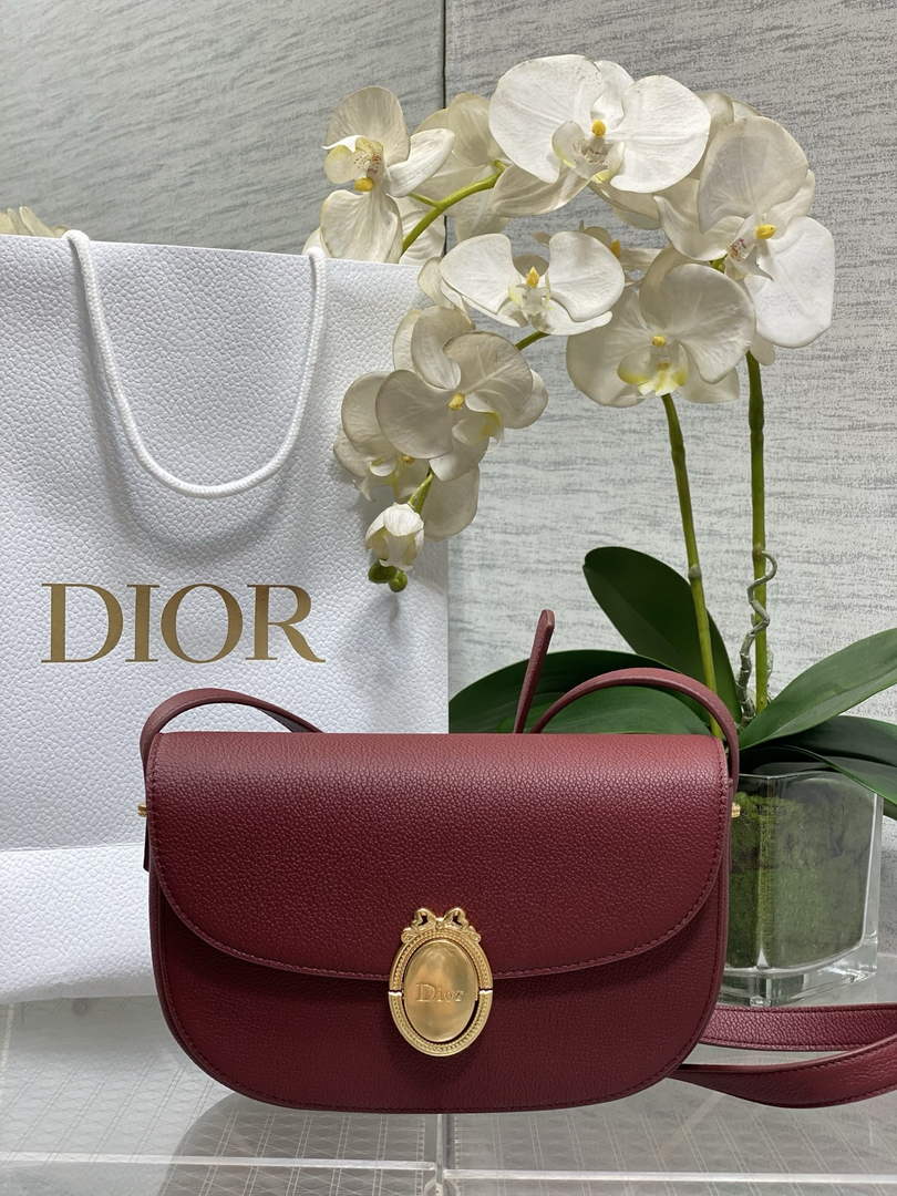 Medium Dior Médaillon Flap Bag - Red Grained Calfskin M3920
