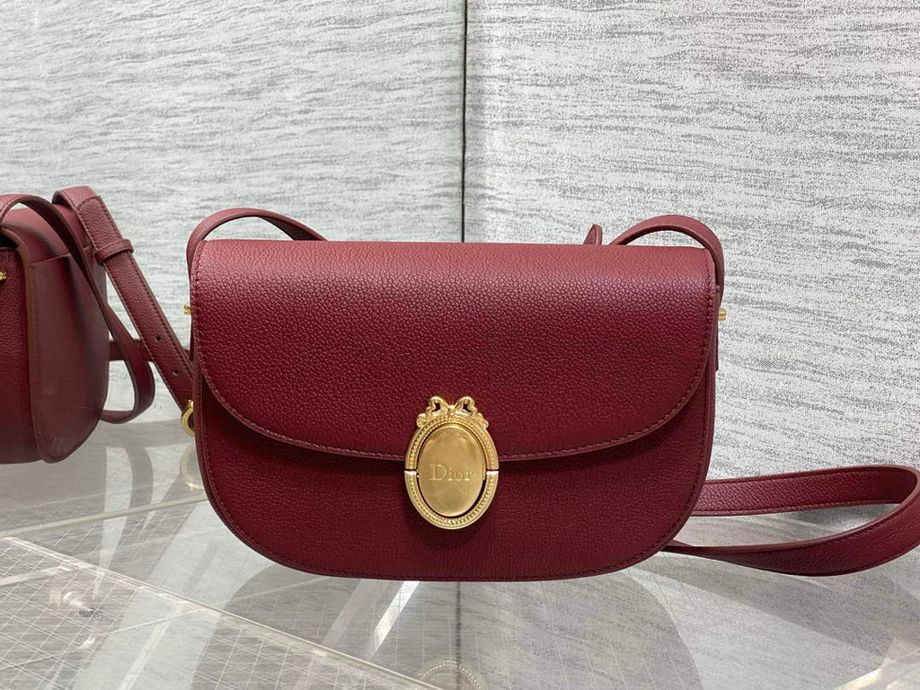 Medium Dior Médaillon Flap Bag - Red Grained Calfskin M3920