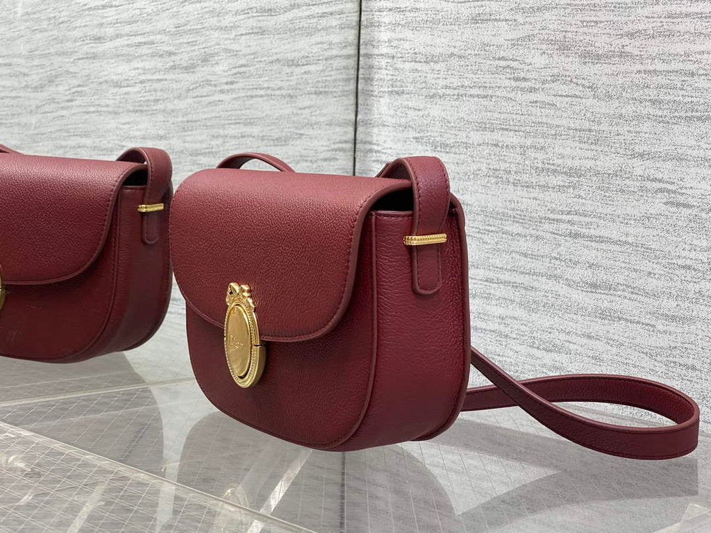 Medium Dior Médaillon Flap Bag - Red Grained Calfskin M3920