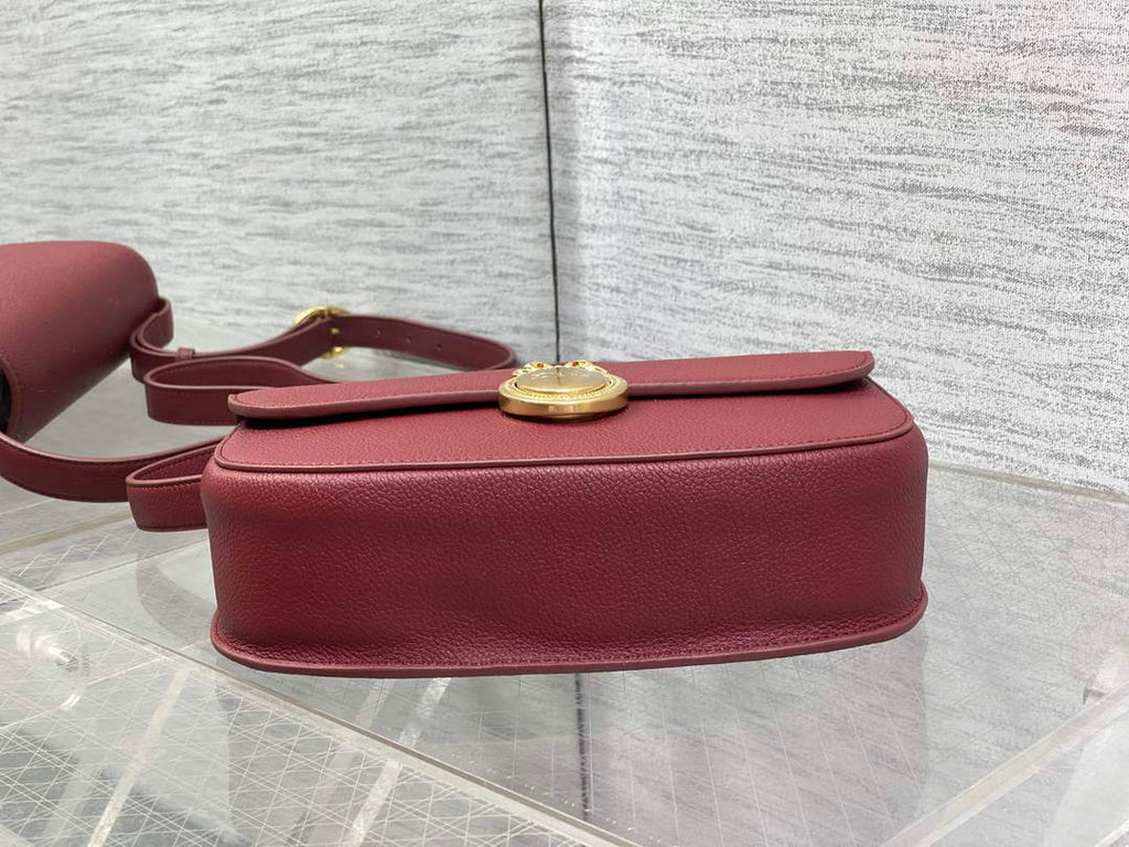 Medium Dior Médaillon Flap Bag - Red Grained Calfskin M3920