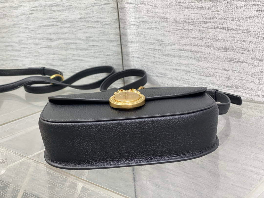 Small Dior Médaillon Flap Bag – Black Grained Calfskin M3919