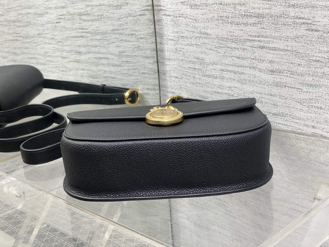 Medium Dior Médaillon Flap Bag - Black Grained Calfskin M3920
