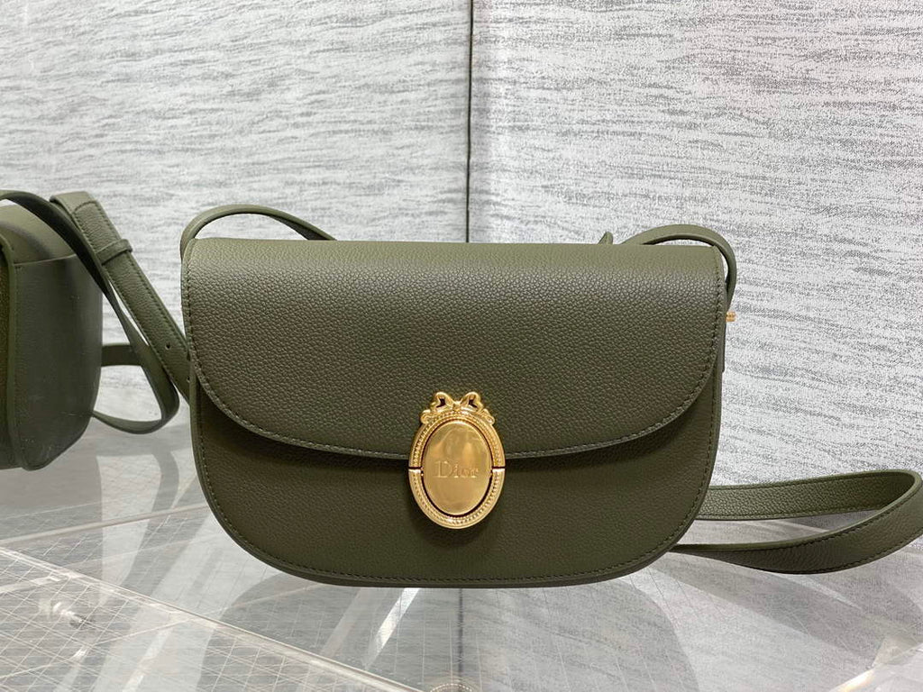 Medium Dior Médaillon Flap Bag - Green Grained Calfskin M3920