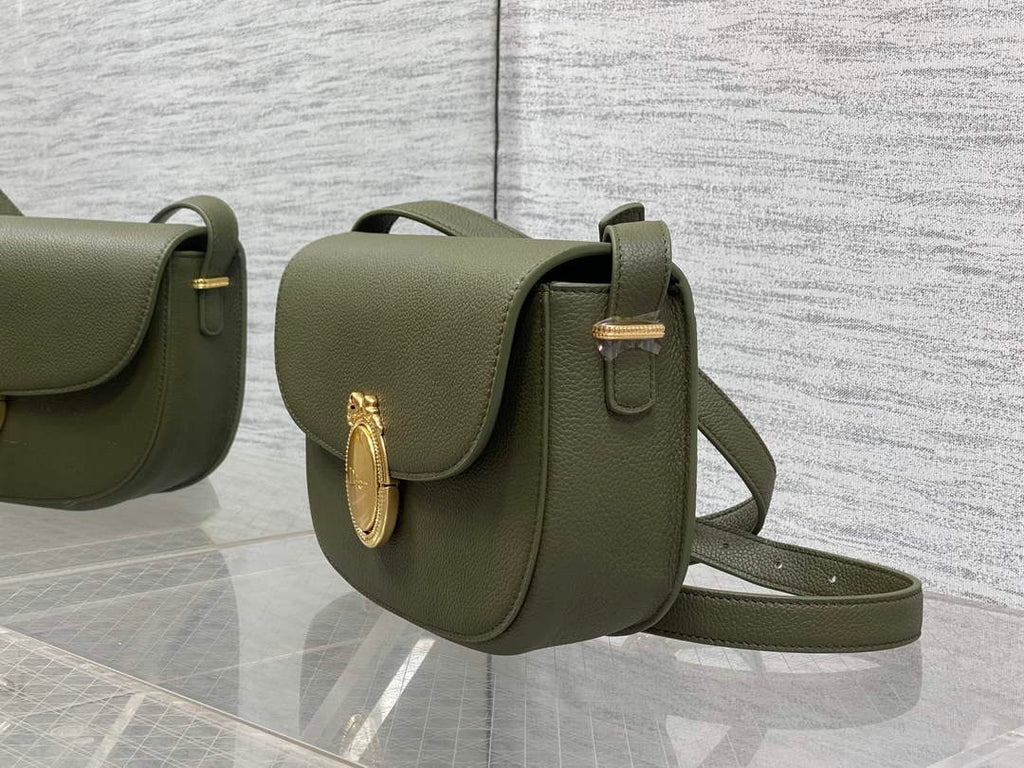 Medium Dior Médaillon Flap Bag - Green Grained Calfskin M3920