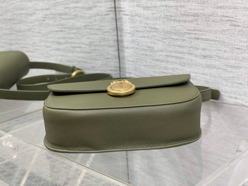 Medium Dior Médaillon Flap Bag - Green Grained Calfskin M3920