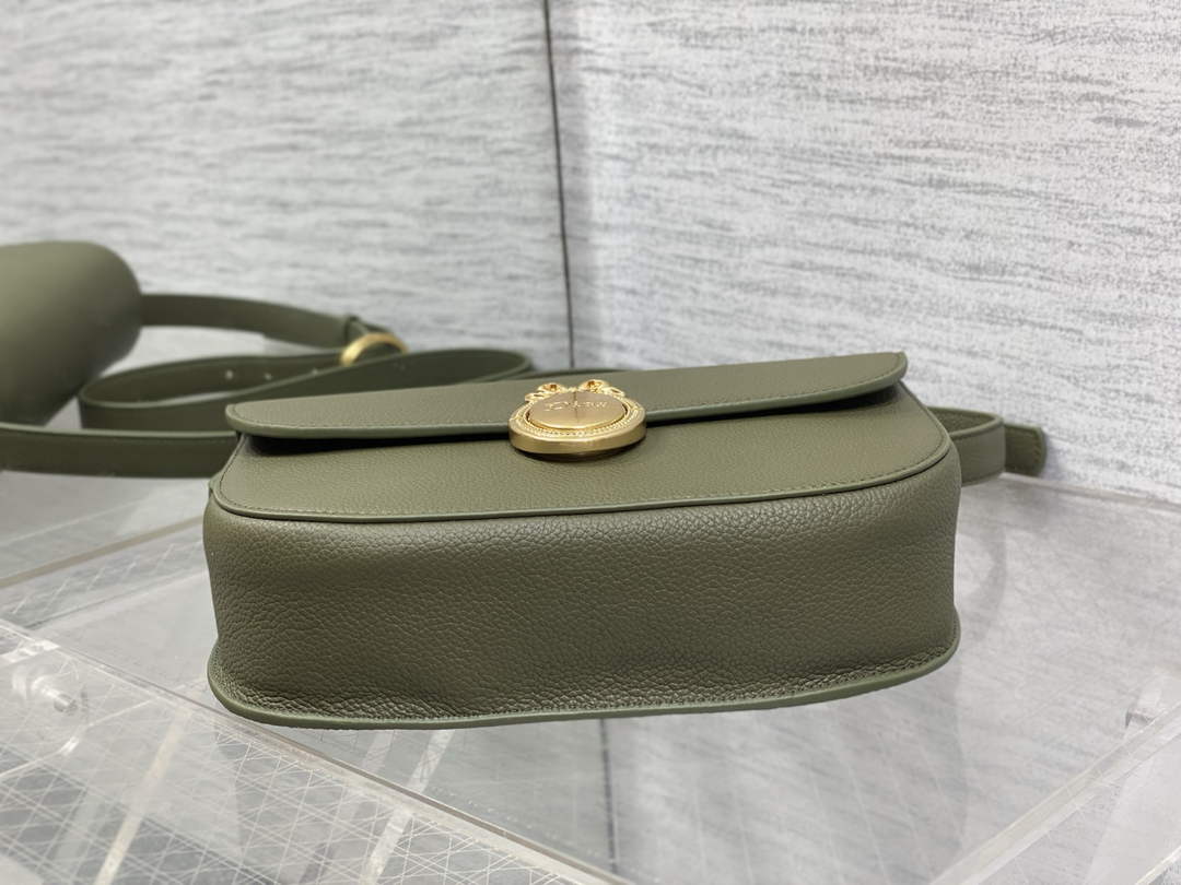 Medium Dior Médaillon Flap Bag - Green Grained Calfskin M3920