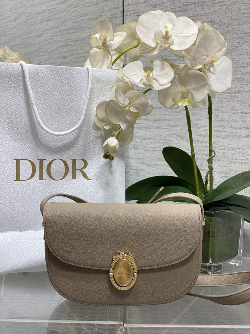 Medium Dior Médaillon Flap Bag - Gray Grained Calfskin M3920